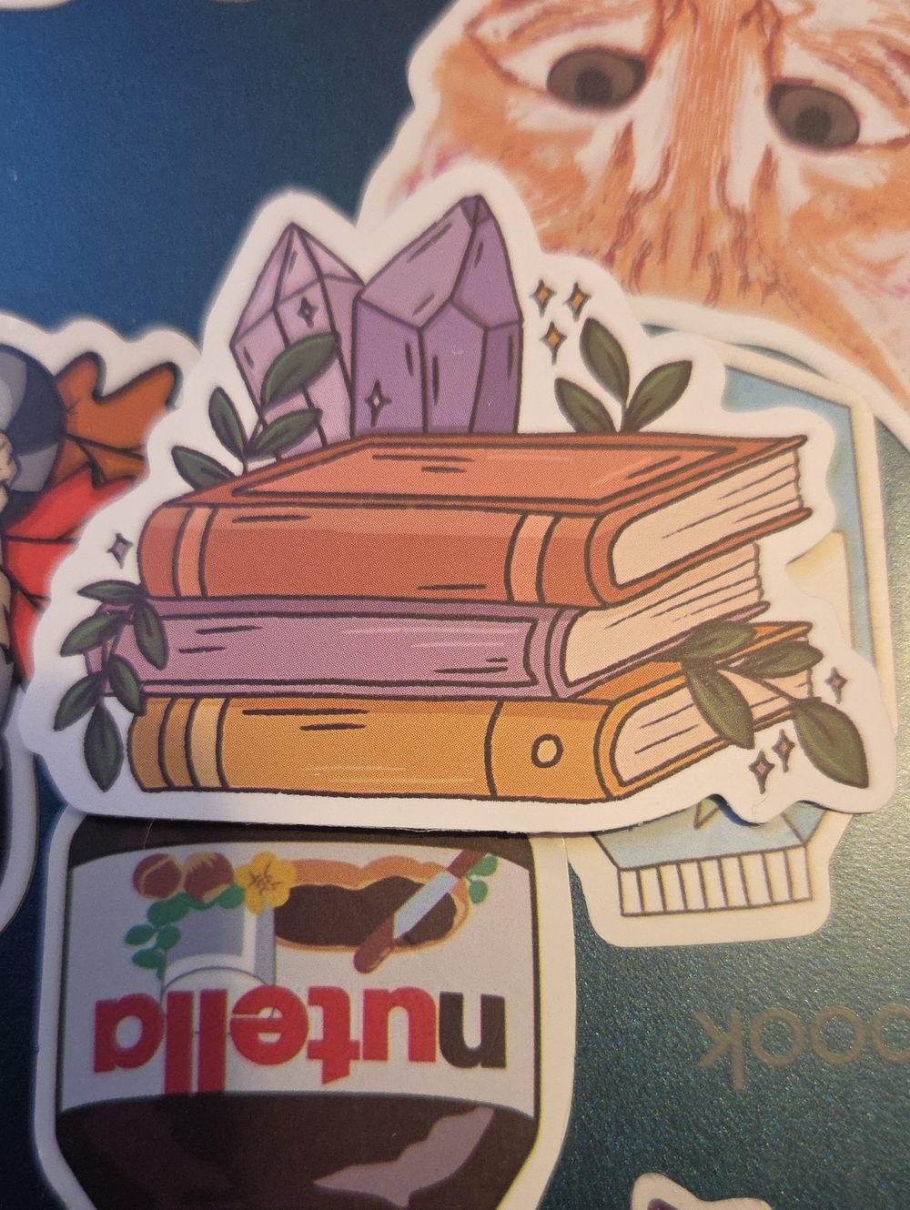 Purple and tan Stacked Books Sticker - Small Pets Category